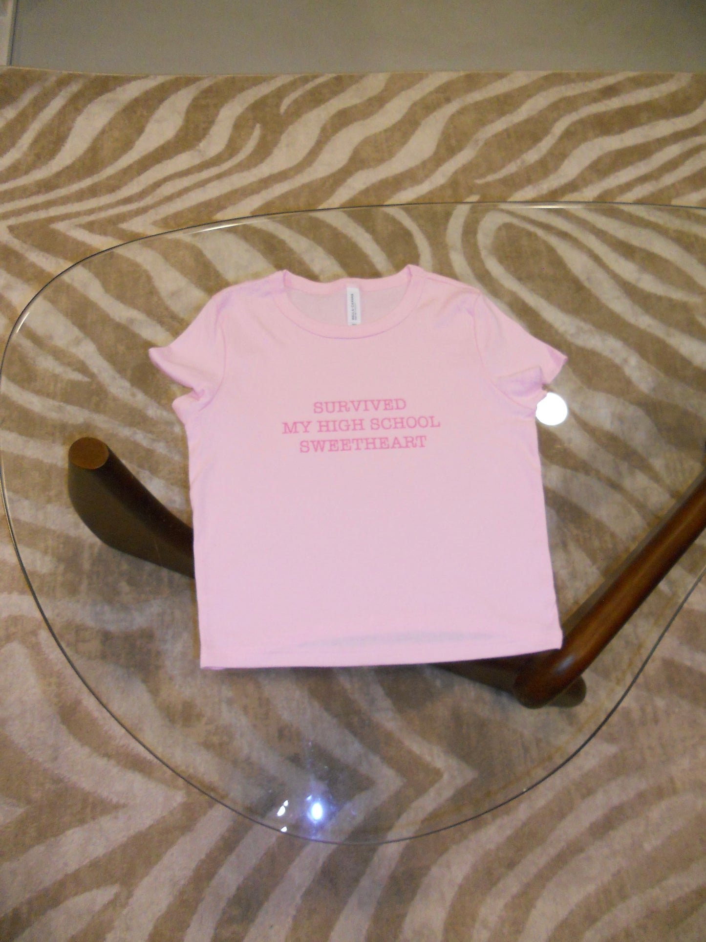 SURVIVED MY HIGH SCHOOL SWEETHEART pink baby tee