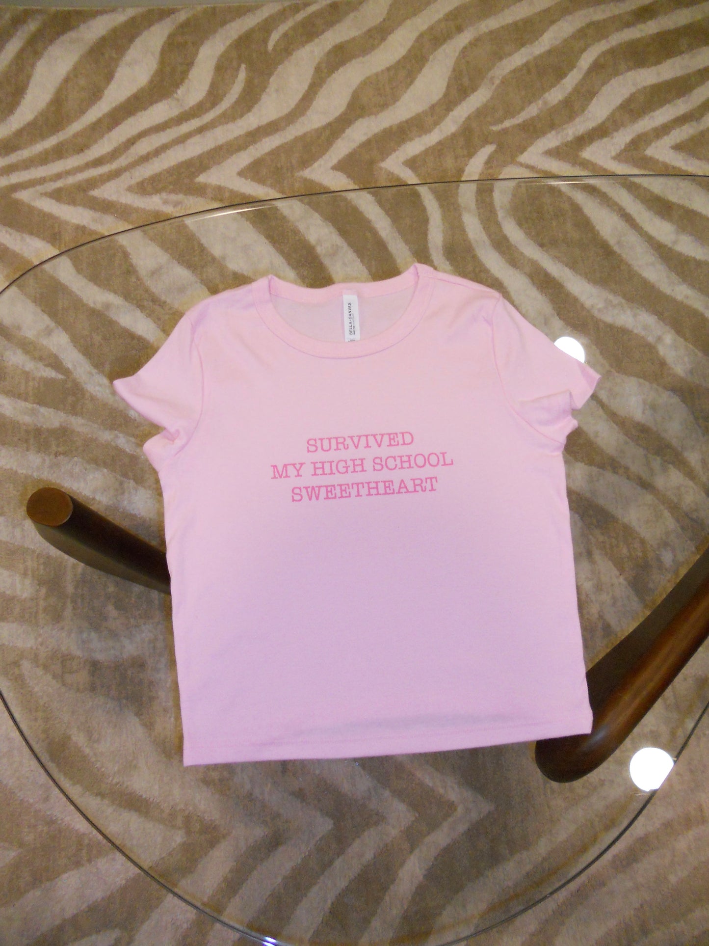 SURVIVED MY HIGH SCHOOL SWEETHEART pink baby tee