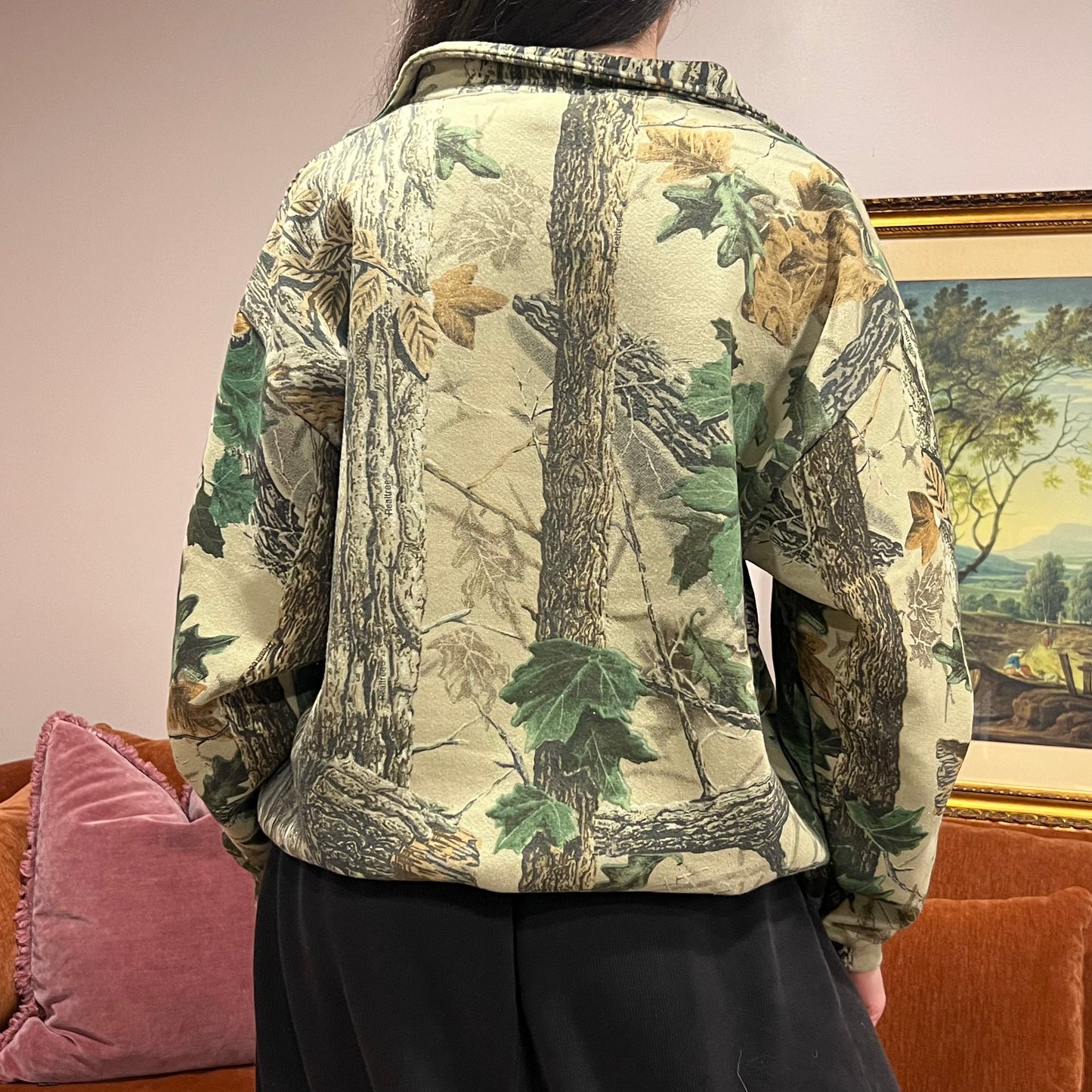 DUMP YOUR REPUBLICAN BOYFRIEND camo zip-up with pink text (L)