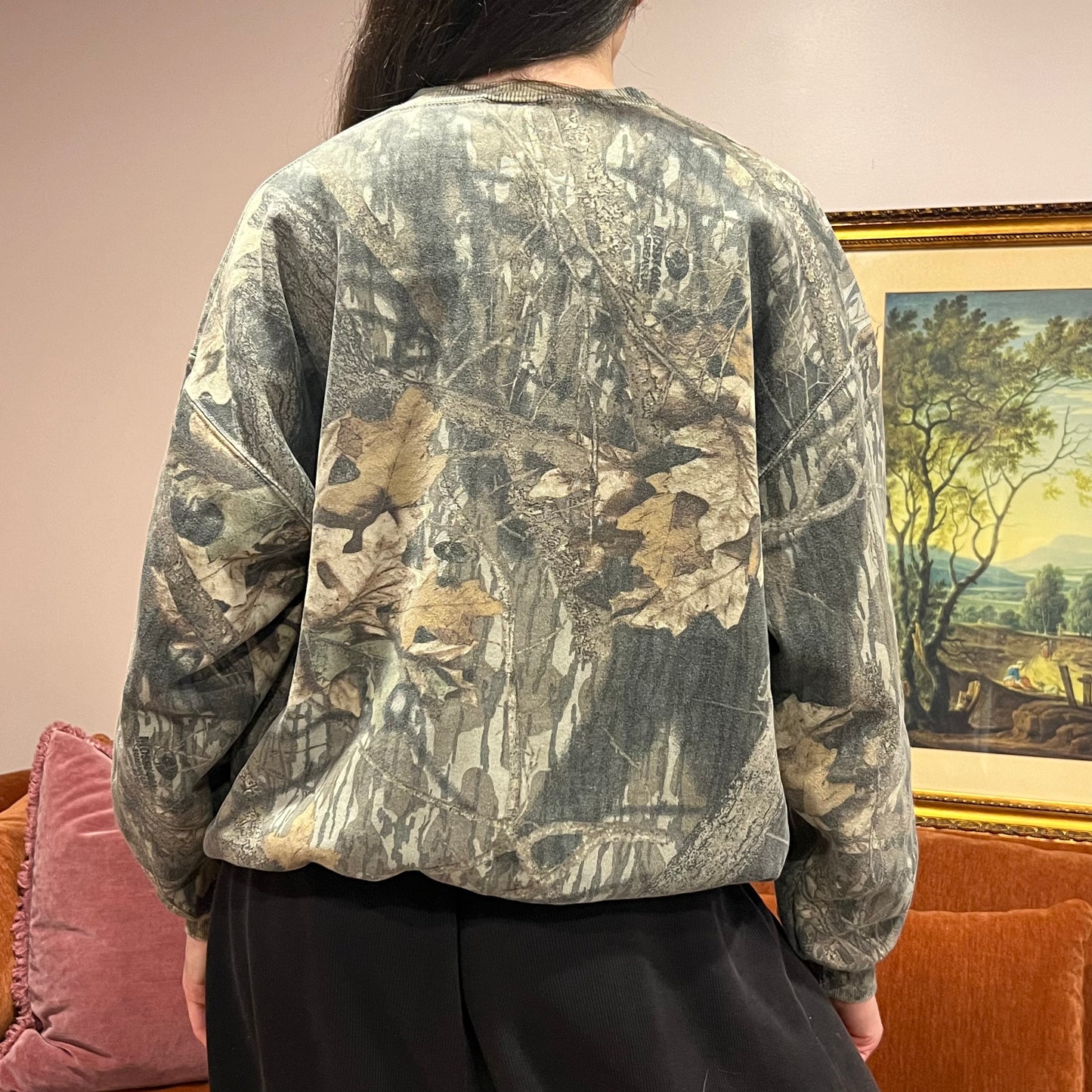 DUMP YOUR REPUBLICAN BOYFRIEND camo crewneck with pink text (XL)