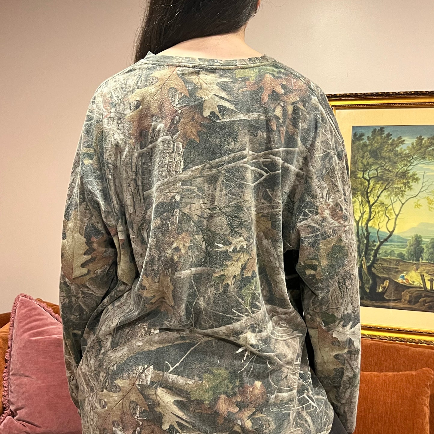 DUMP YOUR REPUBLICAN BOYFRIEND camo long sleeve t-shirt with pink text (2XL)