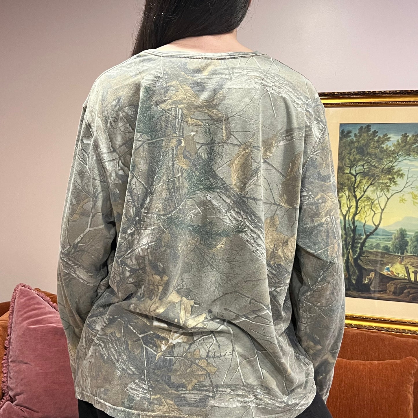 DUMP YOUR REPUBLICAN BOYFRIEND camo long sleeve t-shirt with pink text (2XL)