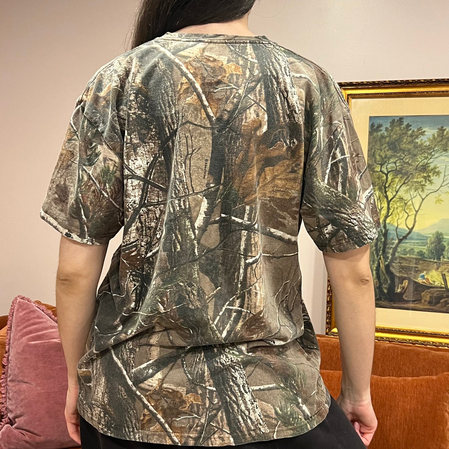 DUMP YOUR REPUBLICAN BOYFRIEND camo t-shirt with pink text (XL)