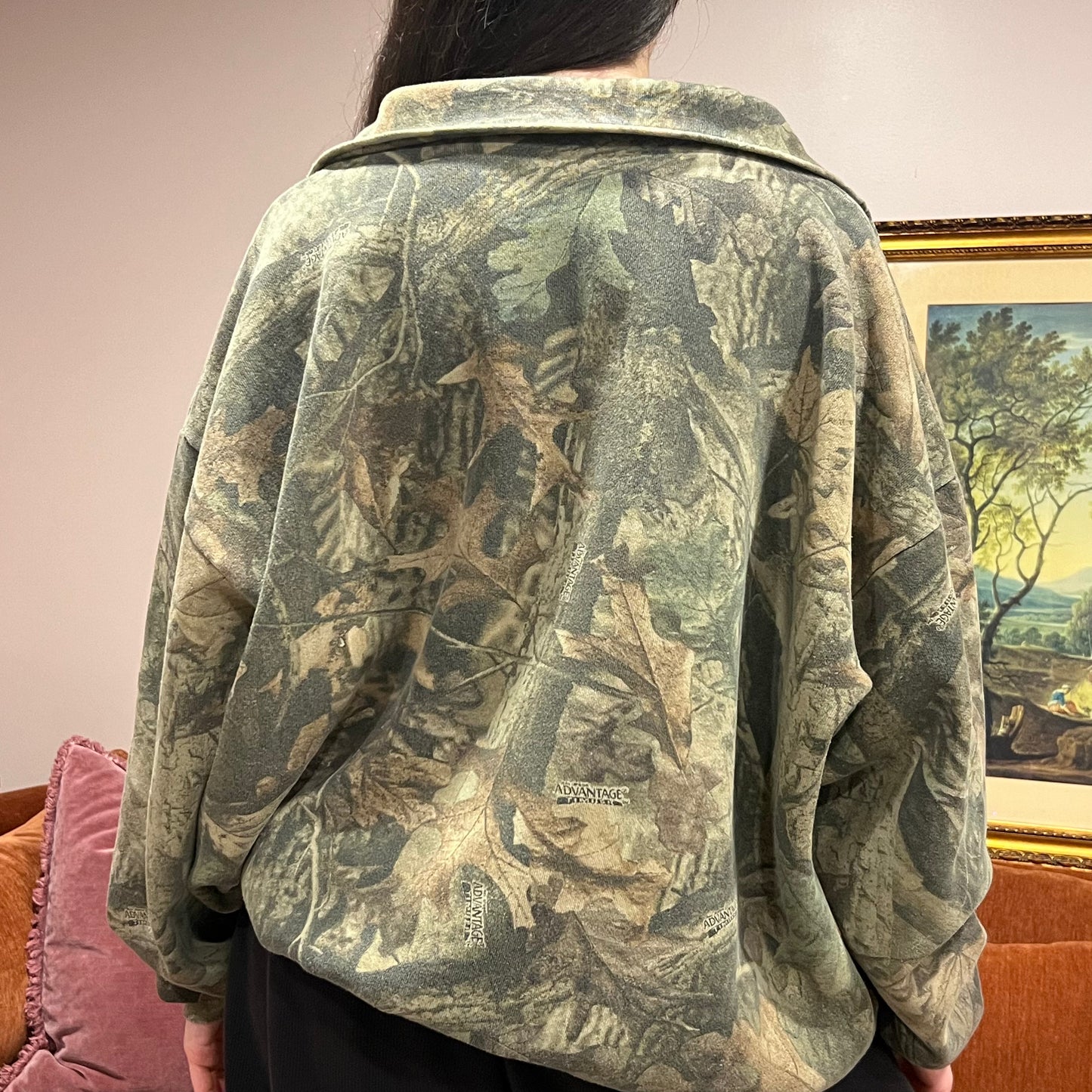 DIVORCE YOUR REPUBLICAN HUSBAND camo zip-up with orange text (3XL)