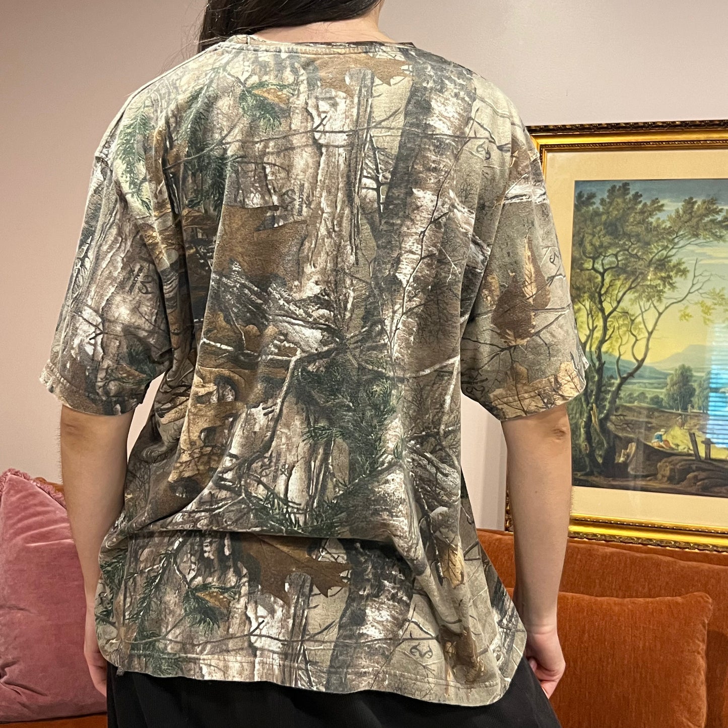 DUMP YOUR REPUBLICAN BOYFRIEND camo t-shirt with pink text (XL)