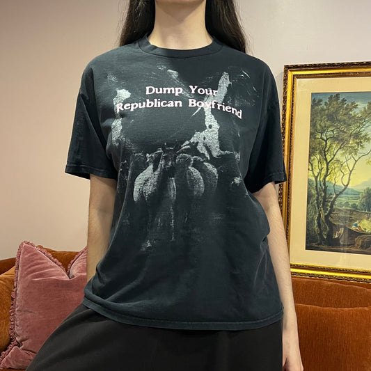 DUMP YOUR REPUBLICAN BOYFRIEND animal t-shirt with pink text (L)