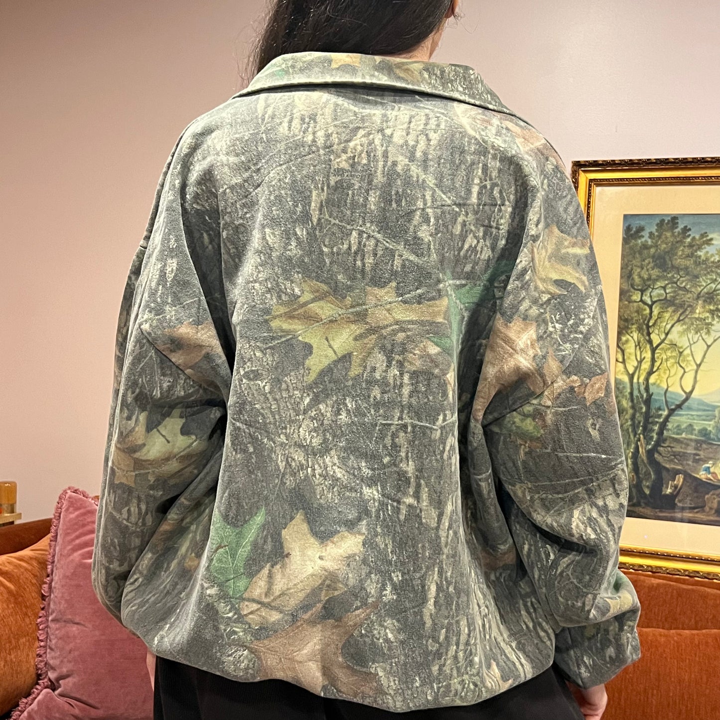 DIVORCE YOUR REPUBLICAN HUSBAND camo zip-up with pink text (2XL)