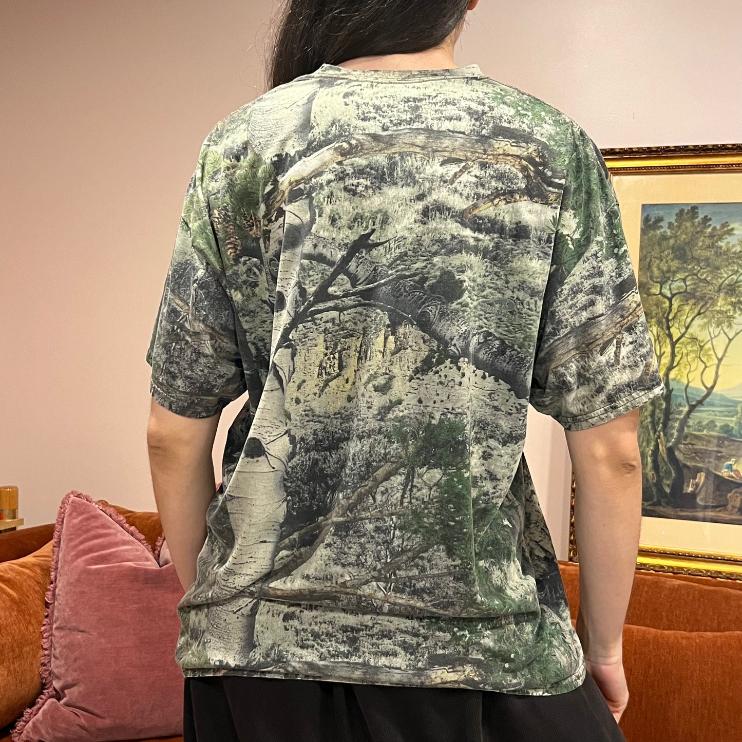 DUMP YOUR REPUBLICAN BOYFRIEND camo t-shirt with orange text (XL)