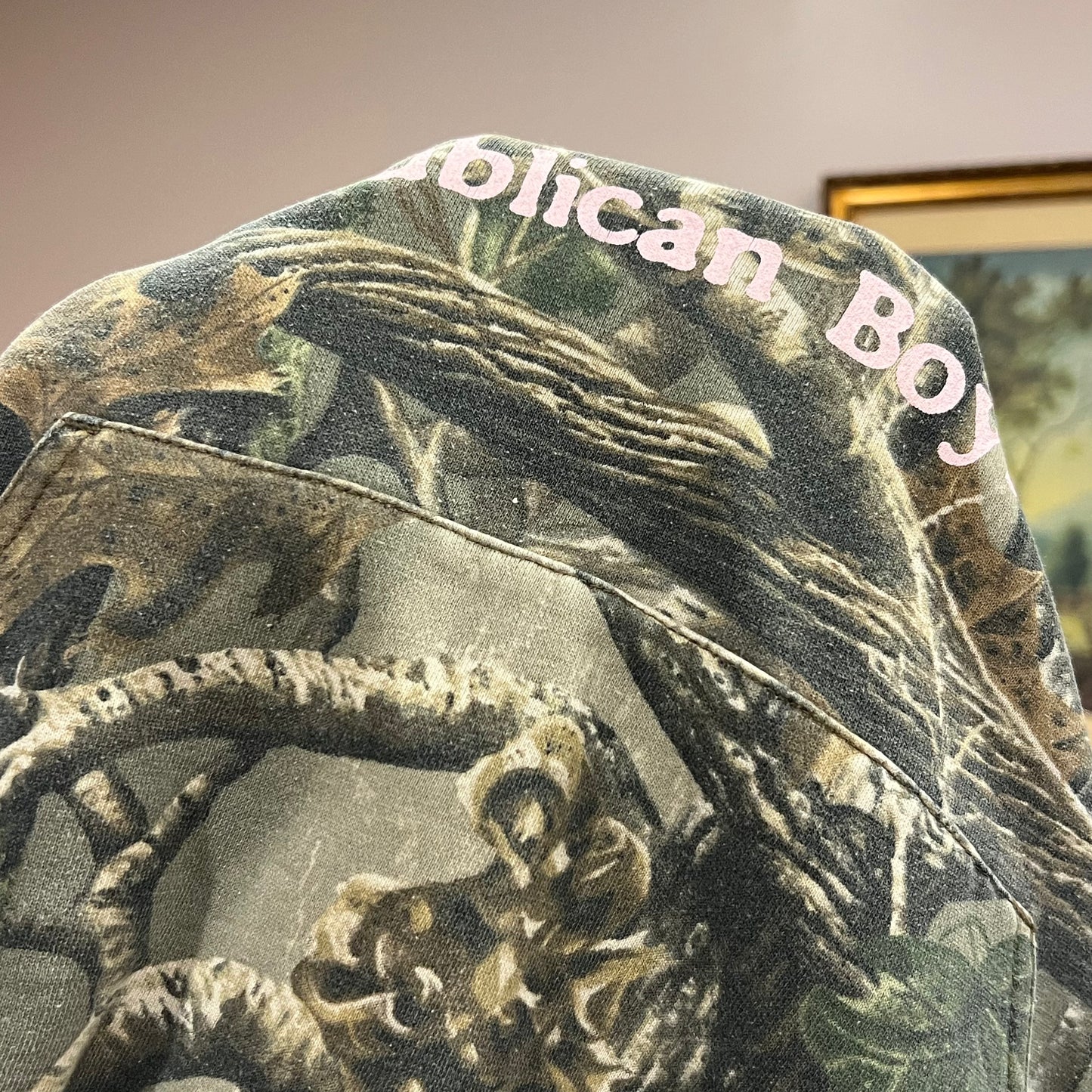 DUMP YOUR REPUBLICAN BOYFRIEND camo zip-up with pink text (XL)