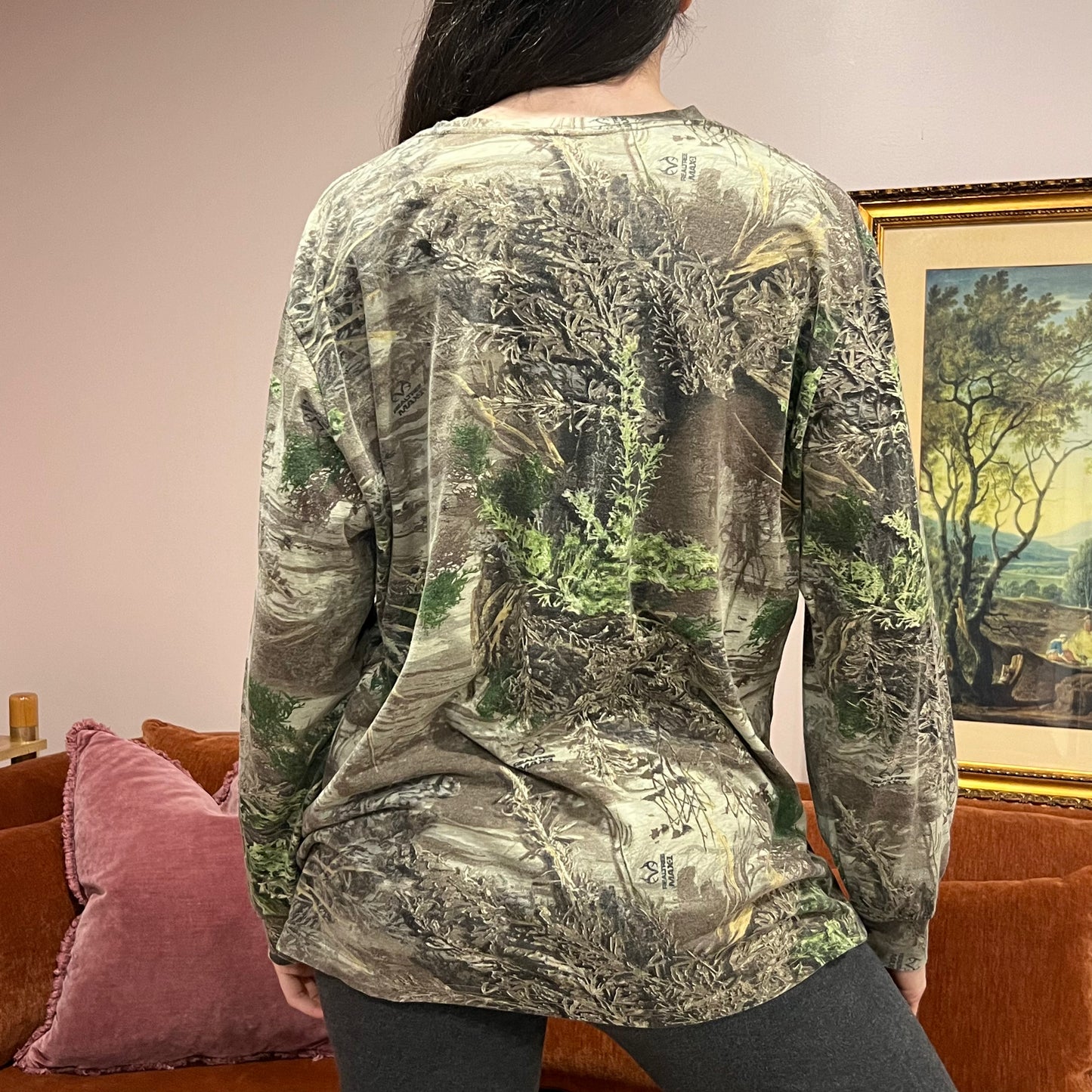 DUMP YOUR REPUBLICAN BOYFRIEND camo long sleeve t-shirt with orange text (XL)