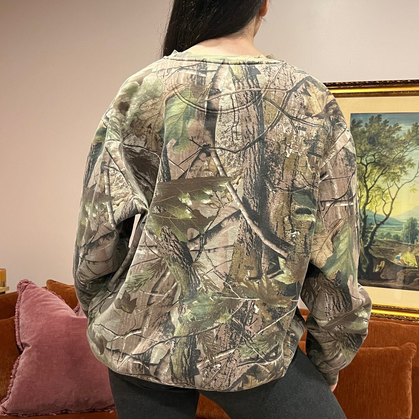 DUMP YOUR REPUBLICAN BOYFRIEND camo crewneck with orange text (XL)