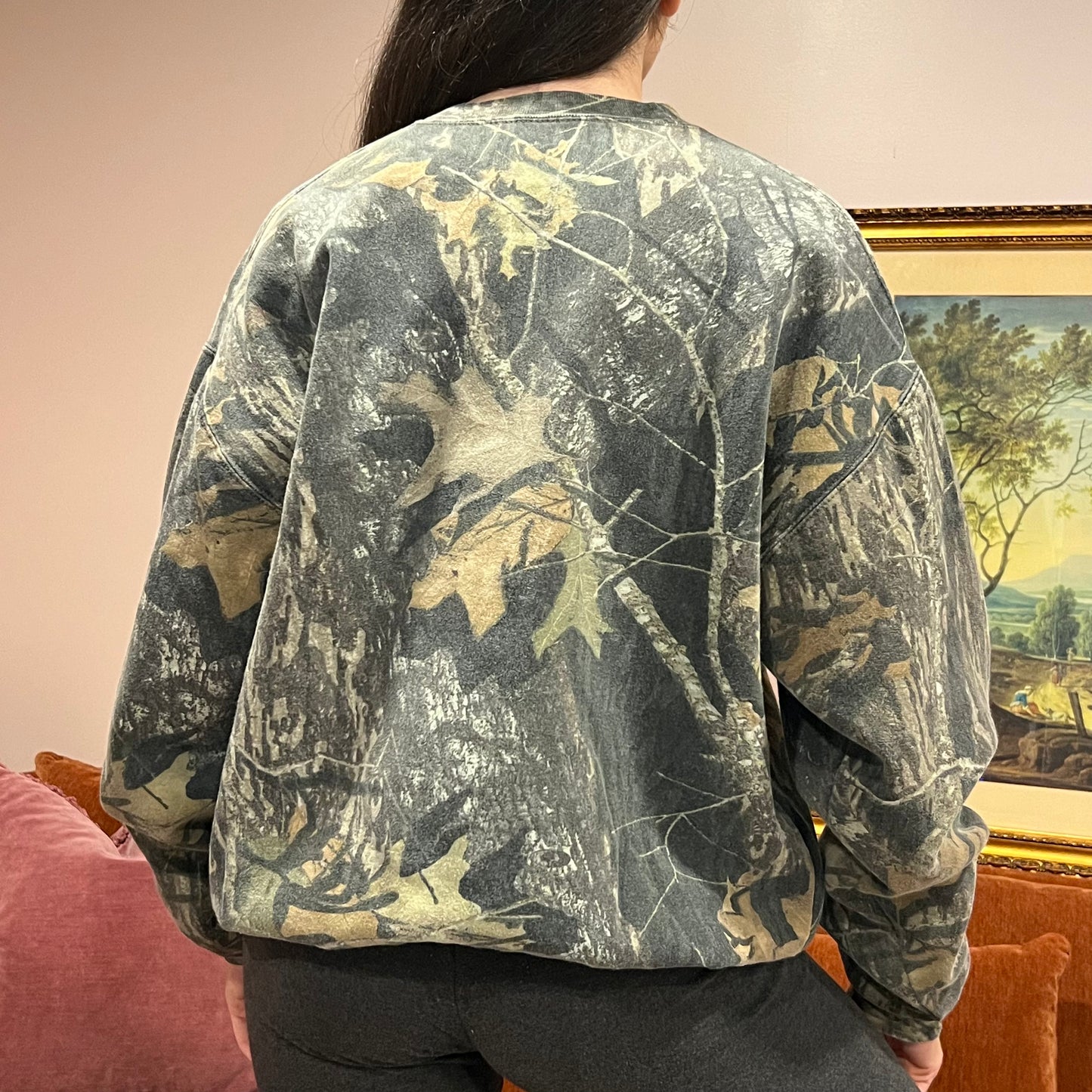 DUMP YOUR REPUBLICAN BOYFRIEND camo crewneck with orange text (XL)