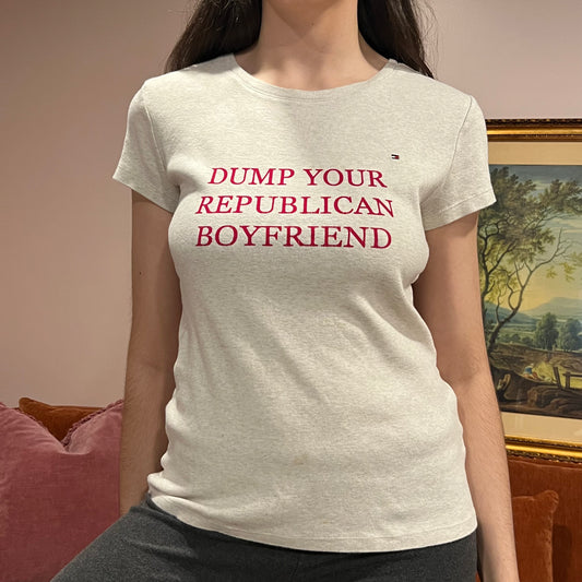 DUMP YOUR REPUBLICAN BOYFRIEND white t-shirt with red text (L)