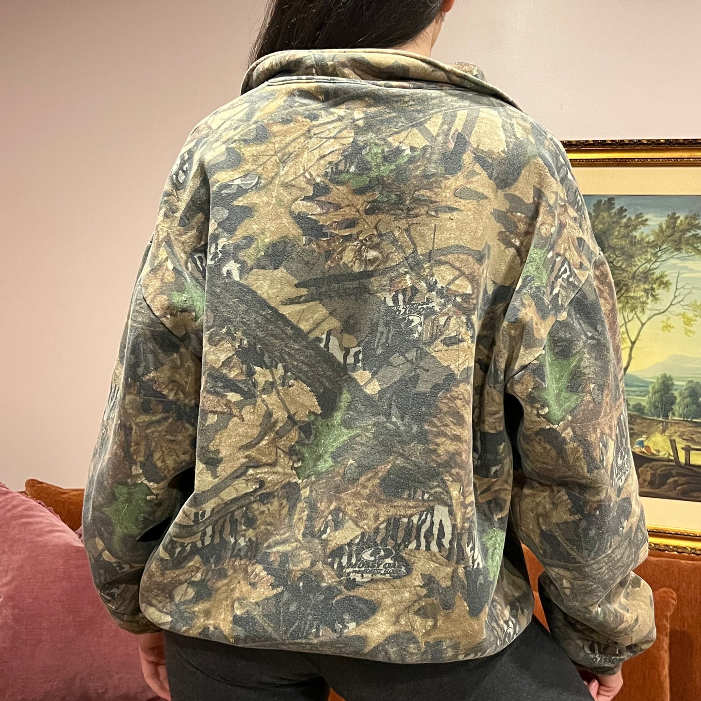 DIVORCE YOUR REPUBLICAN HUSBAND camo zip-up with pink text (XL)