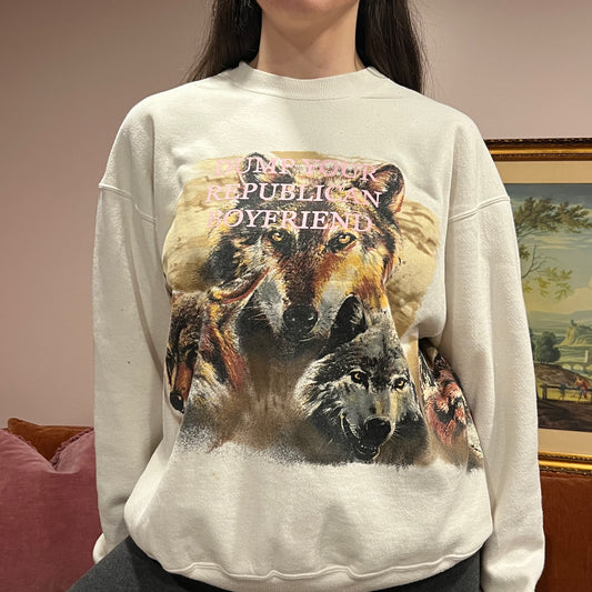 DUMP YOUR REPUBLICAN BOYFRIEND wolf crewneck with pink text (XL)