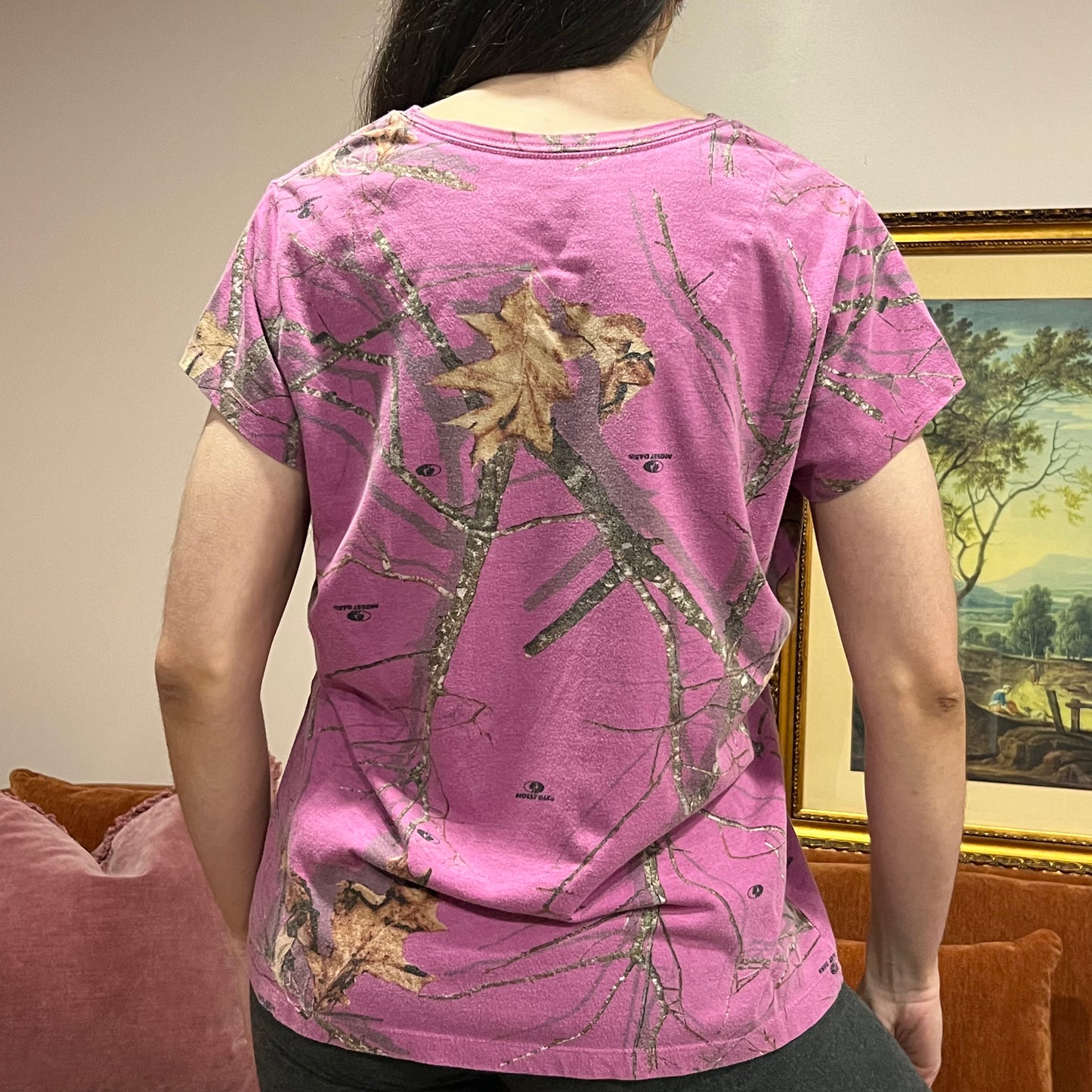 DUMP YOUR REPUBLICAN BOYFRIEND pink camo t-shirt with pink text (L)