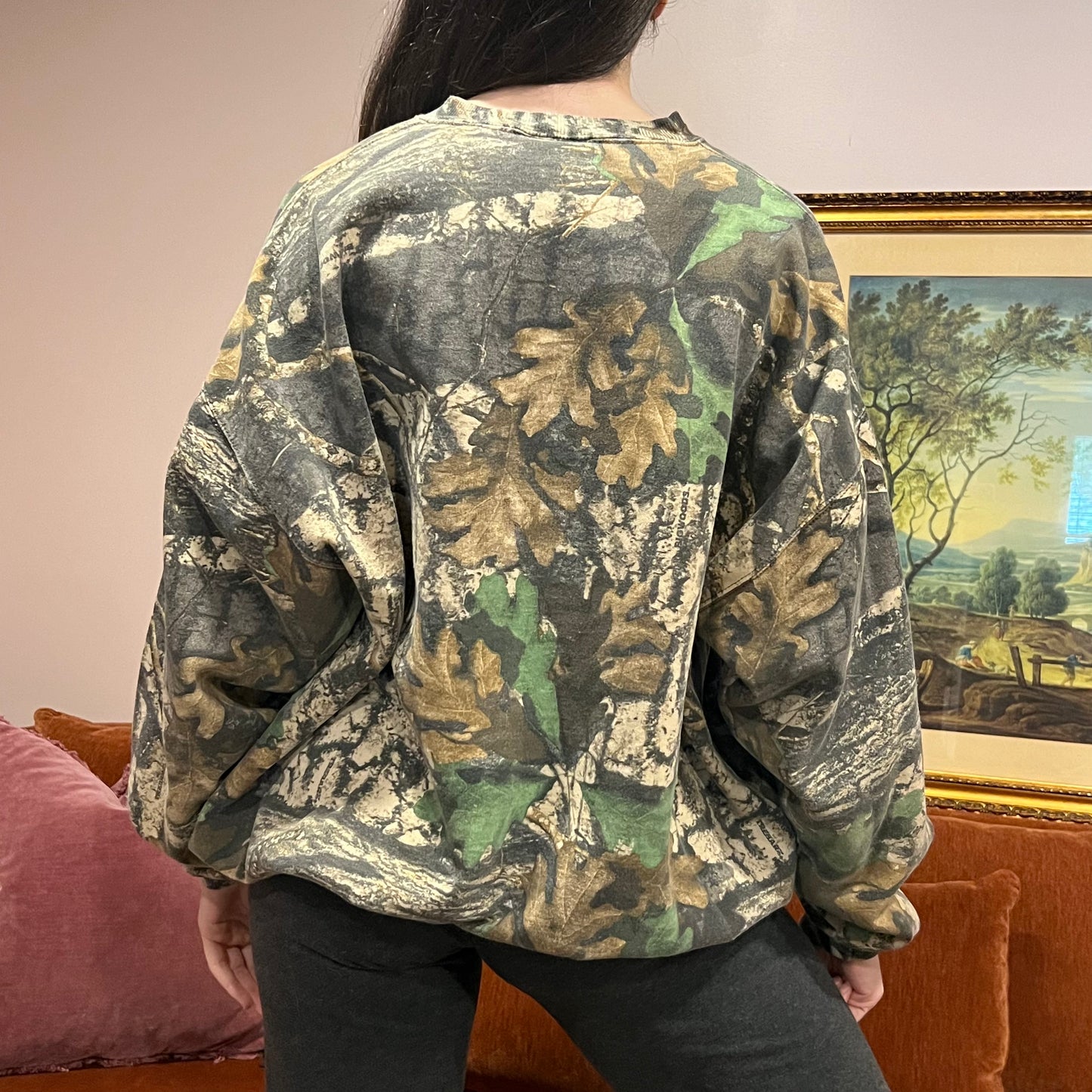 DUMP YOUR REPUBLICAN GIRLFRIEND camo crewneck with pink text (3XL)