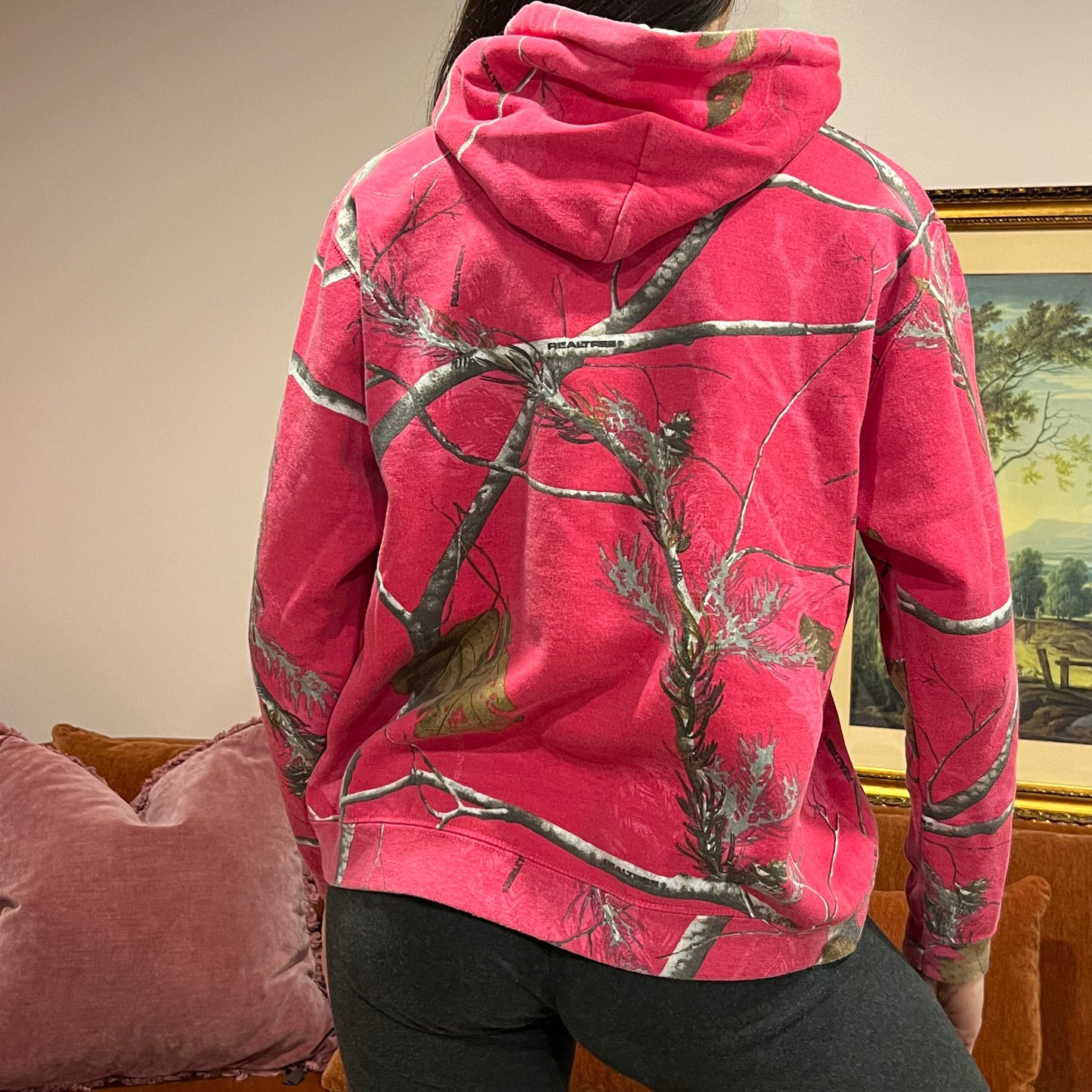 DUMP YOUR REPUBLICAN BOYFRIEND pink camo hoodie with pink text (L)