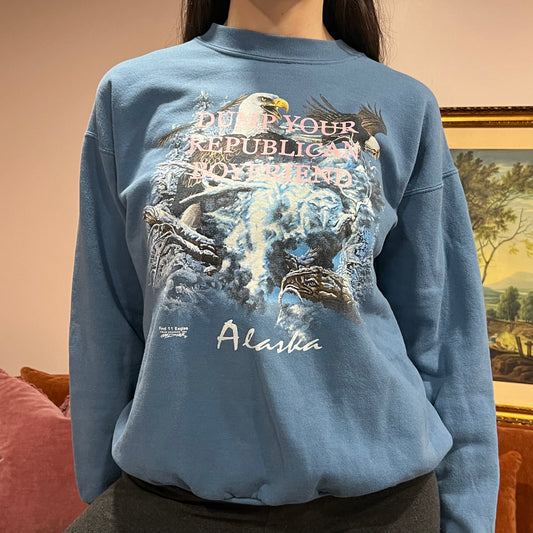 DUMP YOUR REPUBLICAN BOYFRIEND eagle crewneck with pink text (M)
