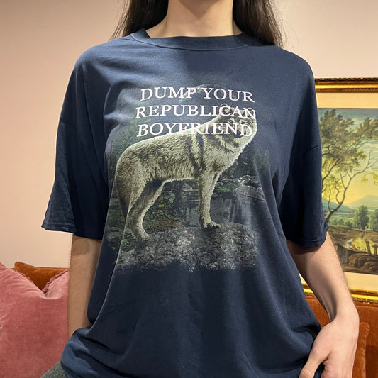 DUMP YOUR REPUBLICAN BOYFRIEND wolf t-shirt with pink text (2XL)