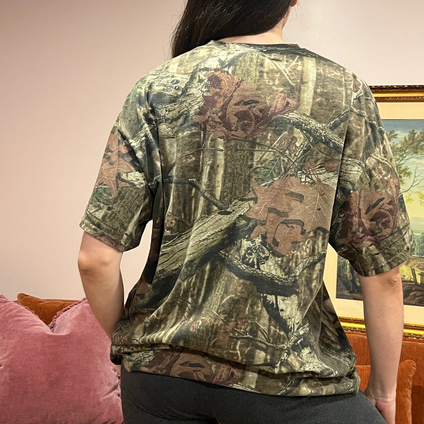 DUMP YOUR REPUBLICAN GIRLFRIEND camo t-shirt with orange text (XL)