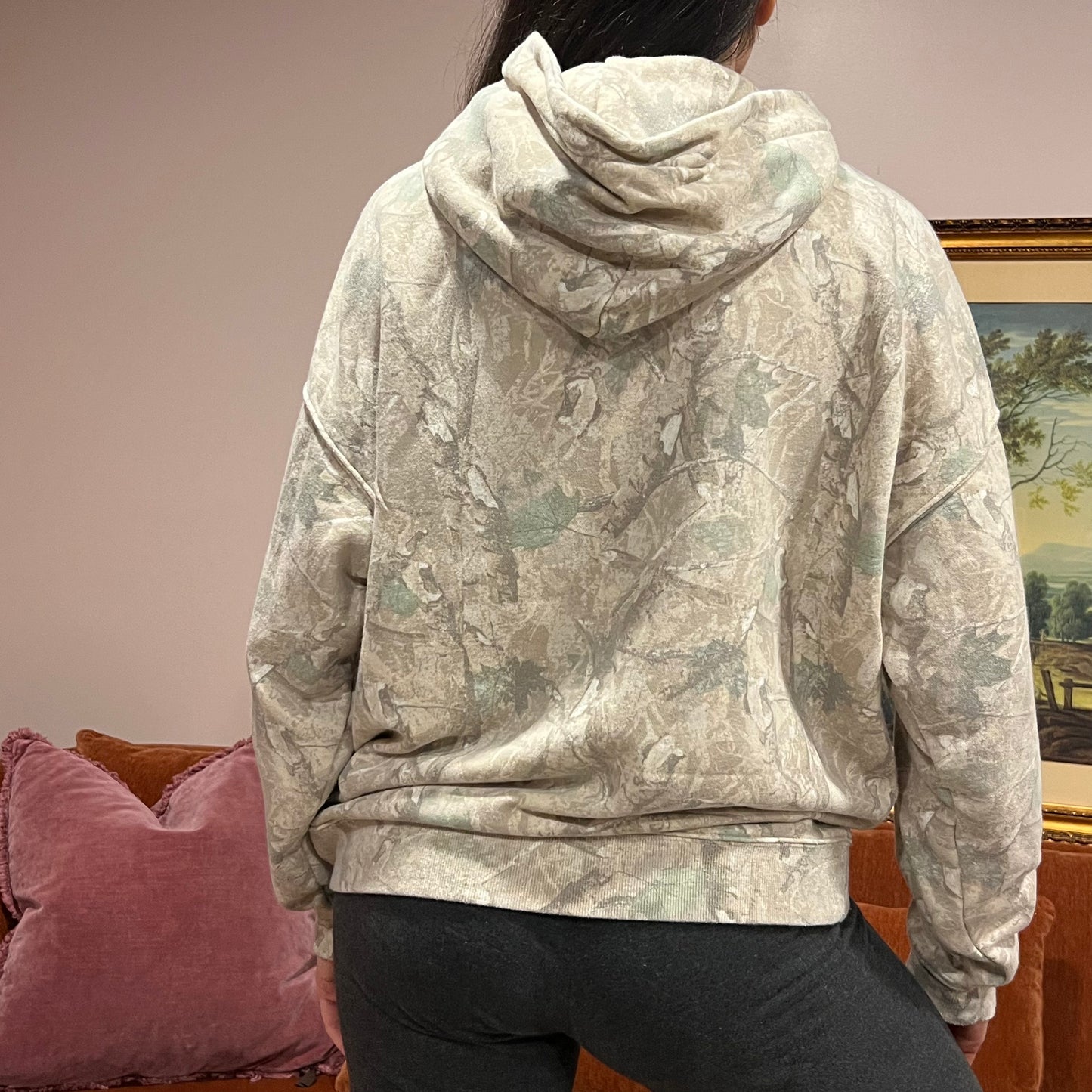DUMP YOUR REPUBLICAN GIRLFRIEND camo hoodie with orange text (M)