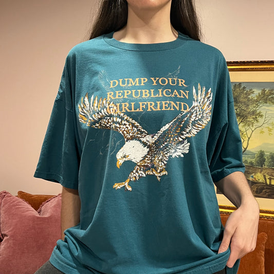 DUMP YOUR REPUBLICAN GIRLFRIEND eagle t-shirt with orange text (2XL)