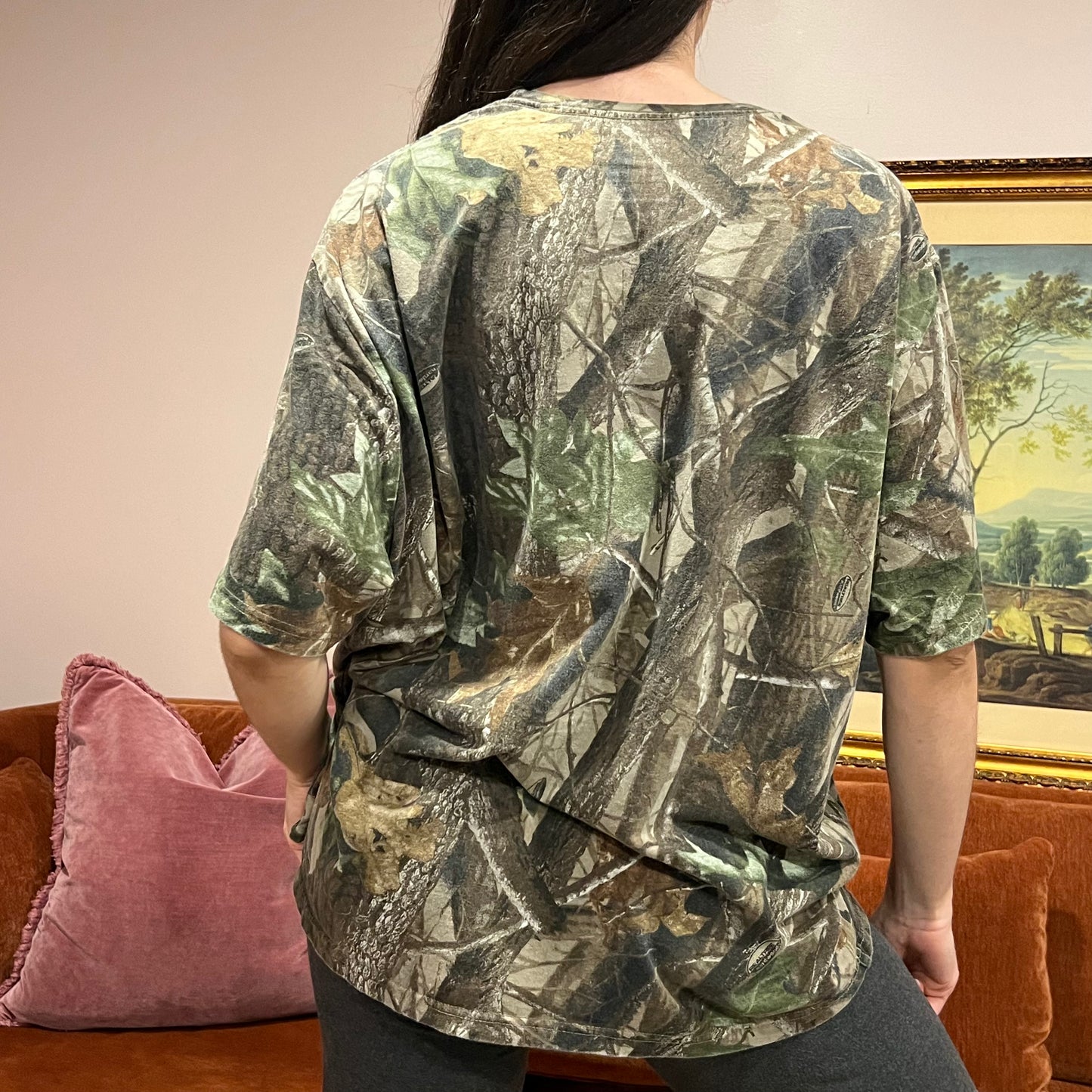 DIVORCE YOUR REPUBLICAN HUSBAND camo t-shirt with orange text (XYZ)