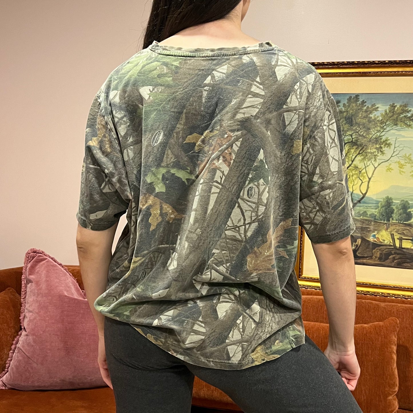 DIVORCE YOUR REPUBLICAN HUSBAND camo t-shirt with orange text (XYZ)