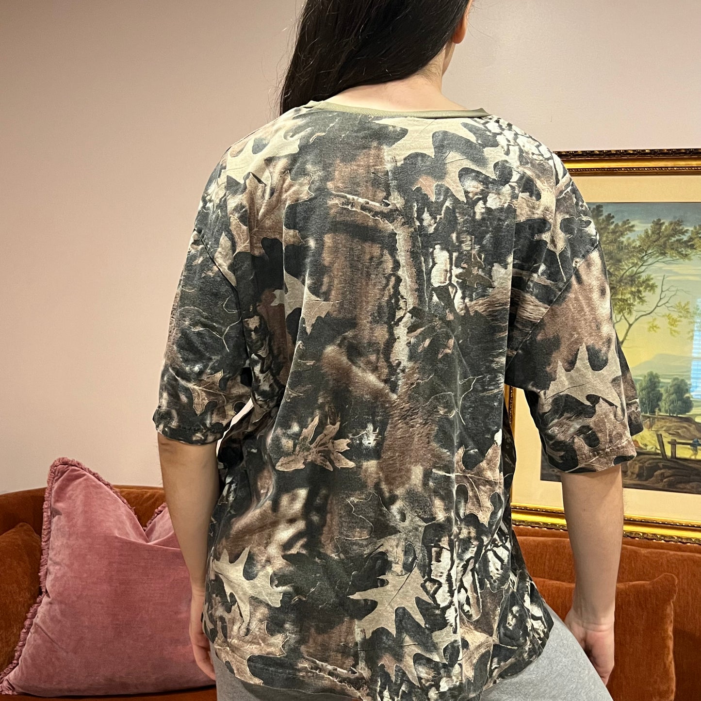 DUMP YOUR REPUBLICAN BOYFRIEND camo t-shirt with orange text (XL)