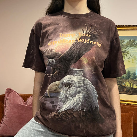 DUMP YOUR REPUBLICAN BOYFRIEND eagle t-shirt with orange text (L)
