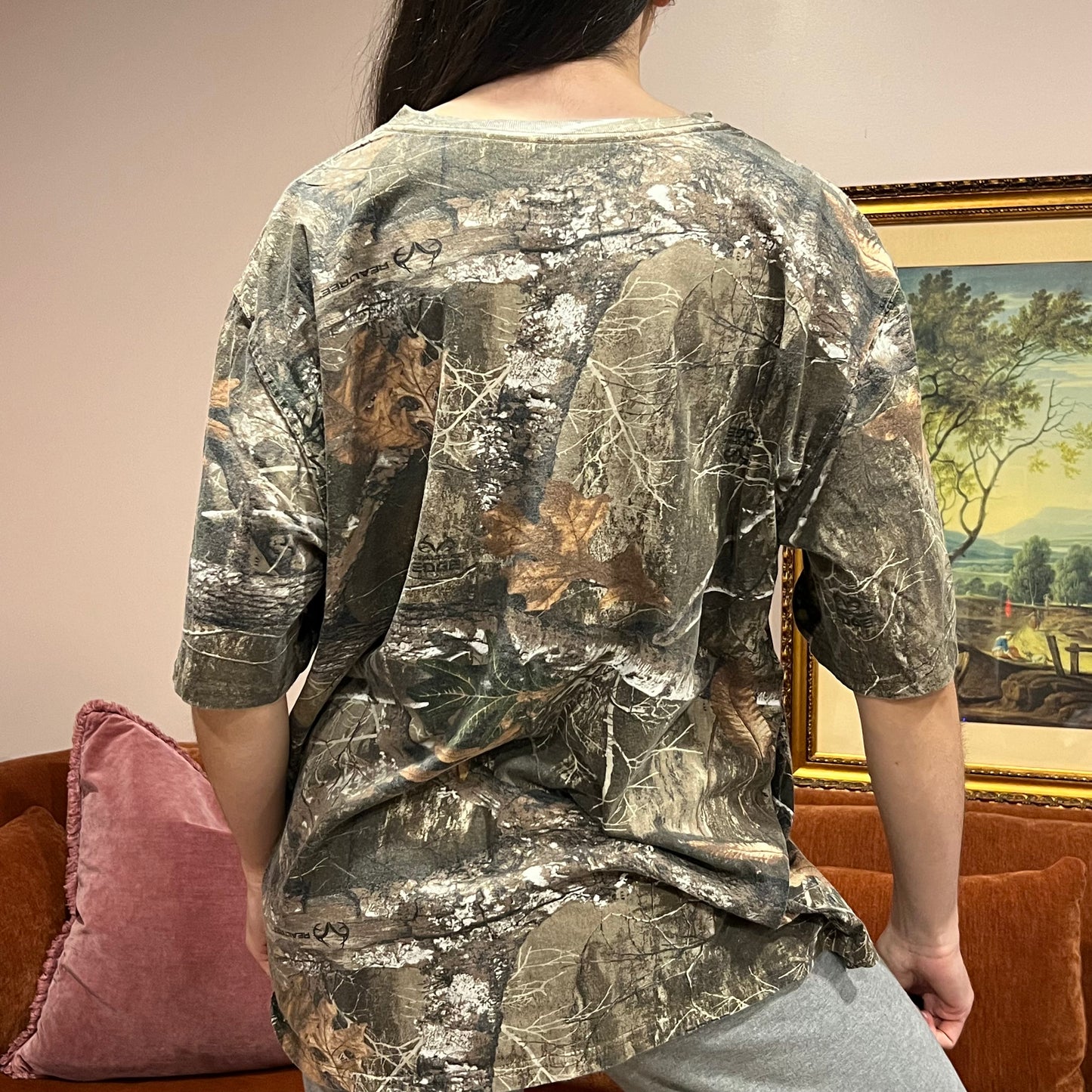 DIVORCE YOUR REPUBLICAN HUSBAND camo t-shirt with pink text (2XL)