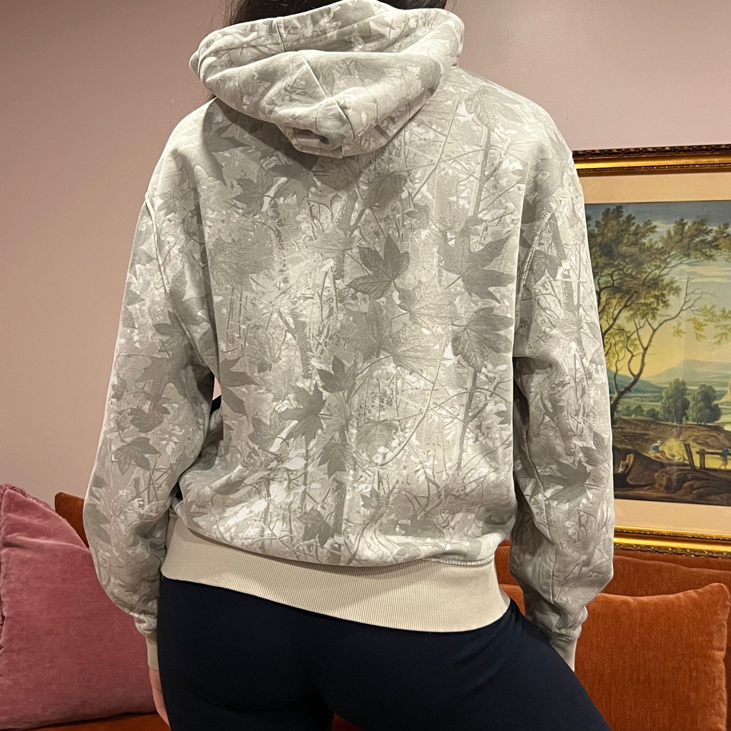 DUMP YOUR REPUBLICAN BOYFRIEND white camo hoodie with pink text (M)