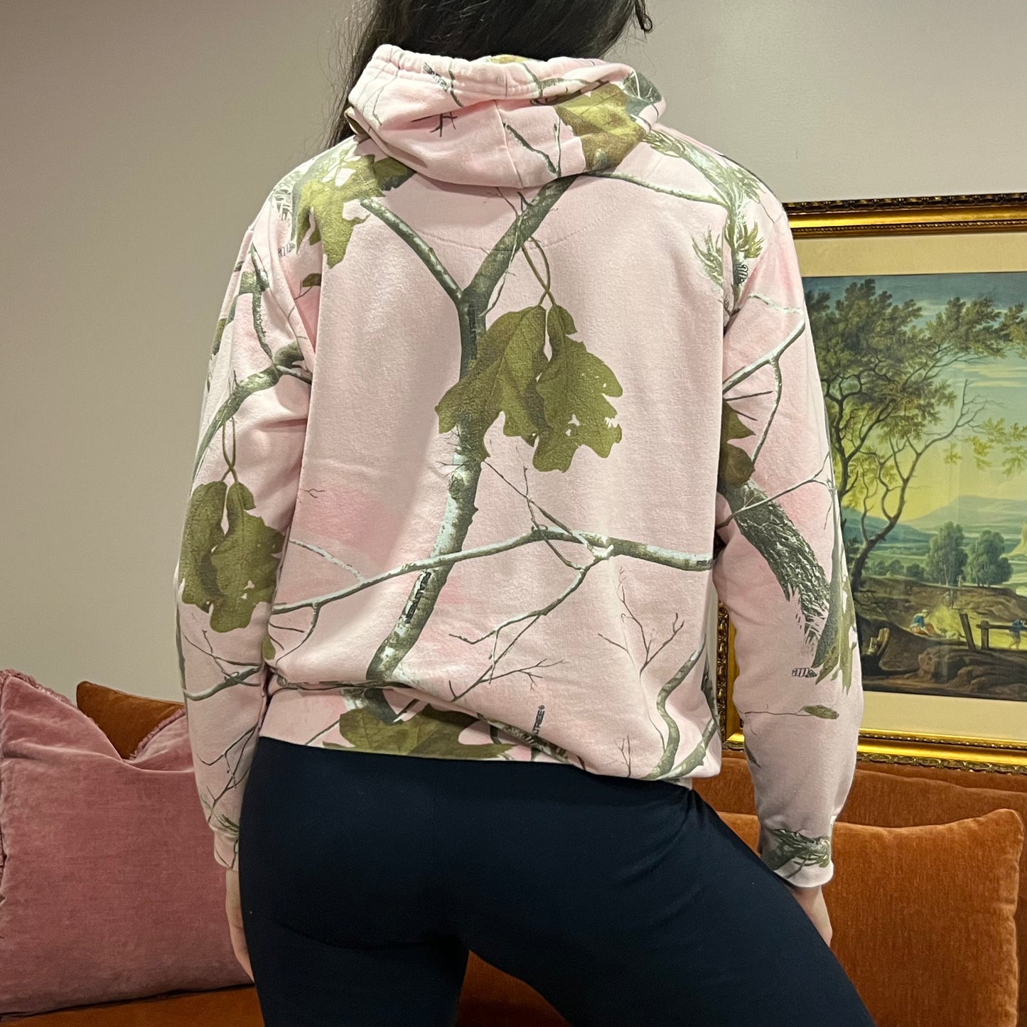 DUMP YOUR REPUBLICAN BOYFRIEND pink camo hoodie with pink text (L)