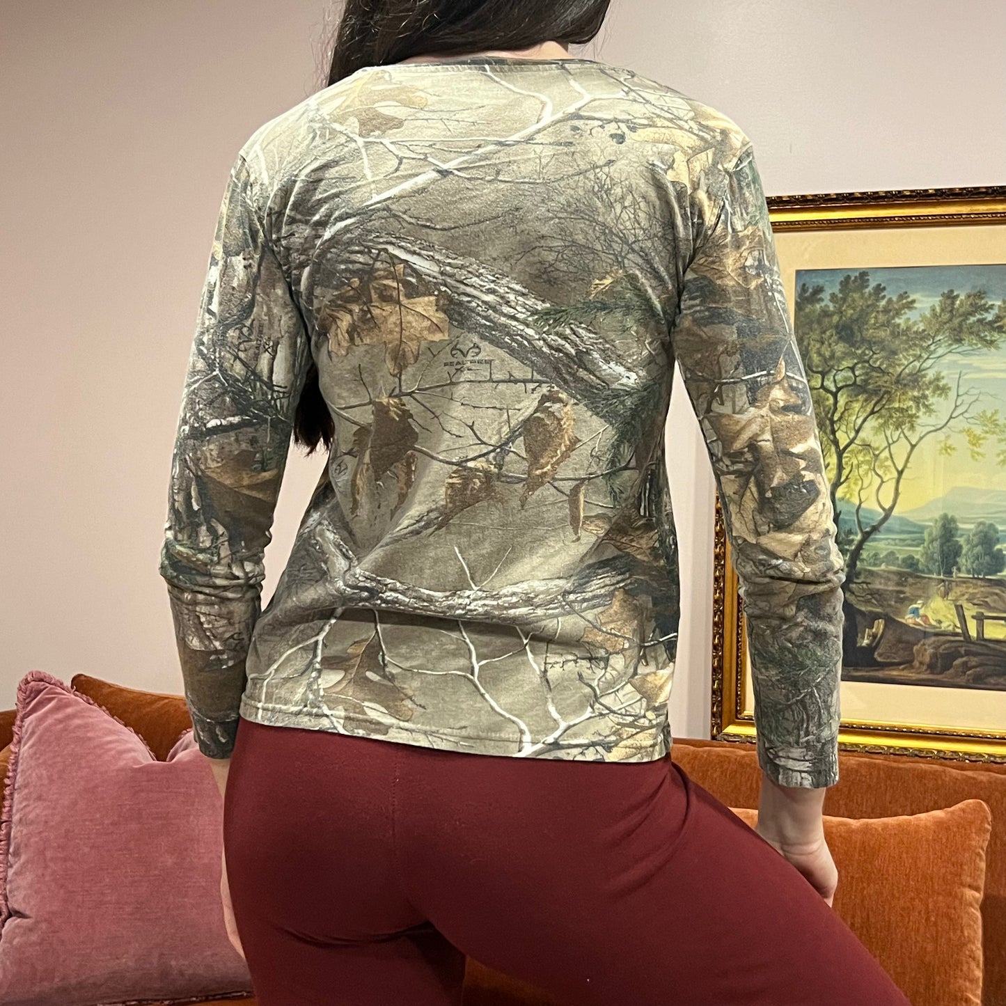 DUMP YOUR REPUBLICAN BOYFRIEND camo long sleeve t-shirt with pink text (M)