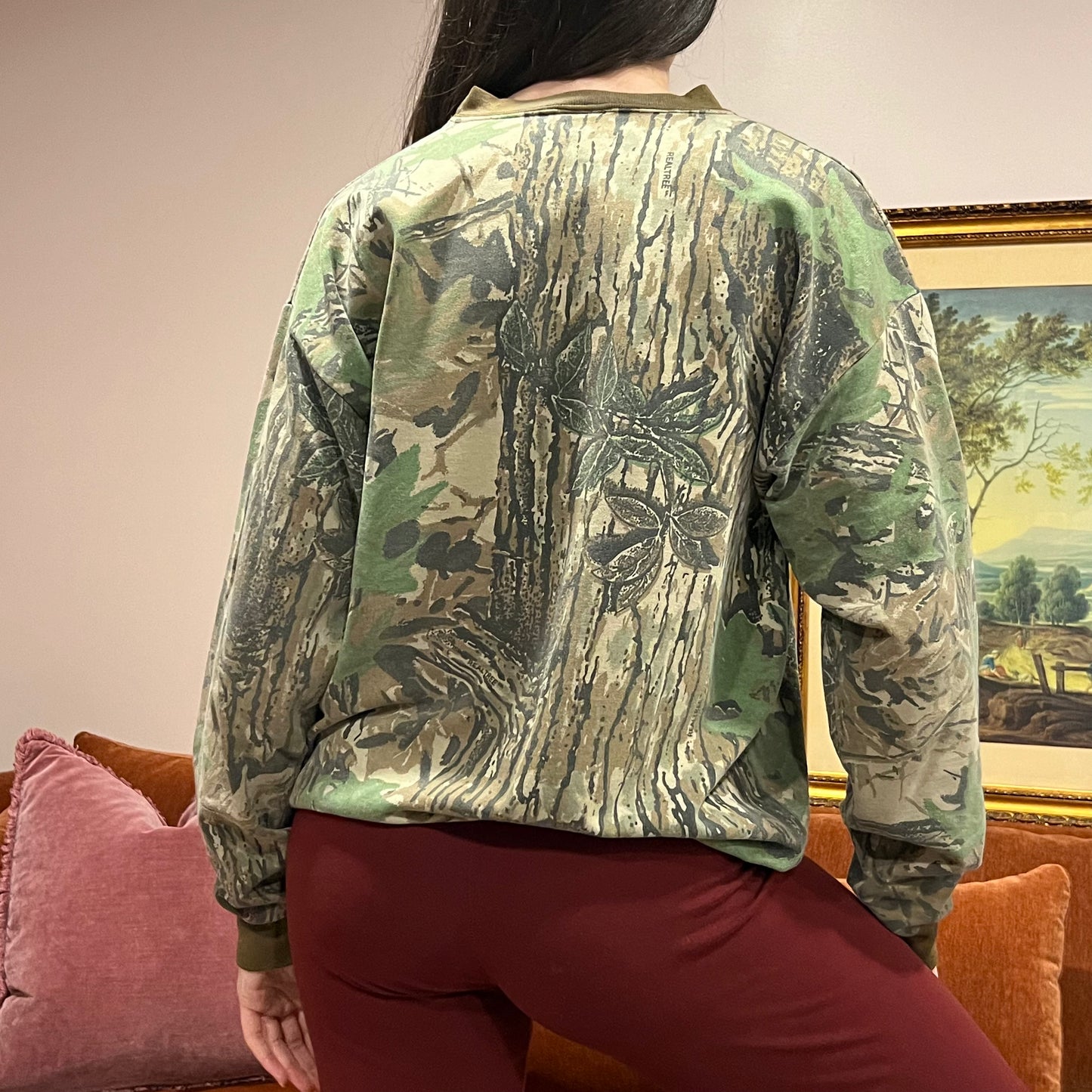 DUMP YOUR REPUBLICAN BOYFRIEND camo crewneck with pink text (L/XL)