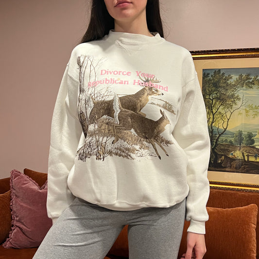 DIVORCE YOUR REPUBLICAN HUSBAND animal crewneck with pink text (L)