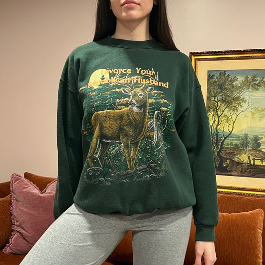 DIVORCE YOUR REPUBLICAN HUSBAND animal crewneck with orange text (L)