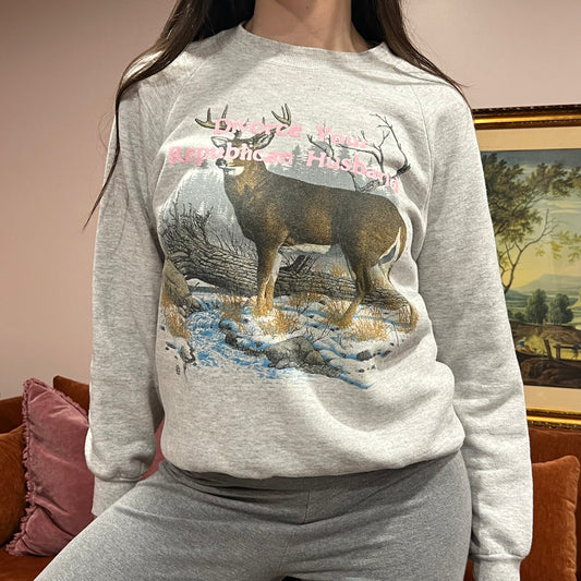 DIVORCE YOUR REPUBLICAN HUSBAND animal crewneck with pink text (M)