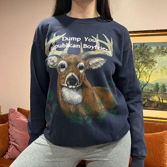 DUMP YOUR REPUBLICAN BOYFRIEND animal crewneck with pink text (L)