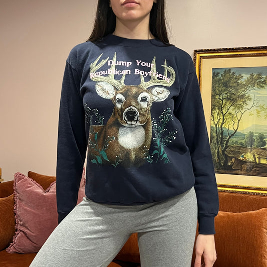 DUMP YOUR REPUBLICAN BOYFRIEND animal crewneck with pink text (M)