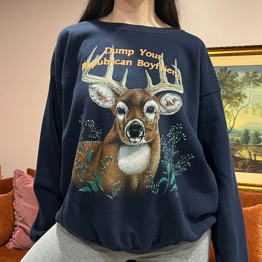 DUMP YOUR REPUBLICAN BOYFRIEND animal crewneck with orange text (XL)