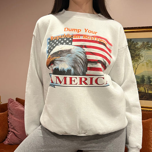 DUMP YOUR REPUBLICAN BOYFRIEND animal crewneck with orange text (XL)