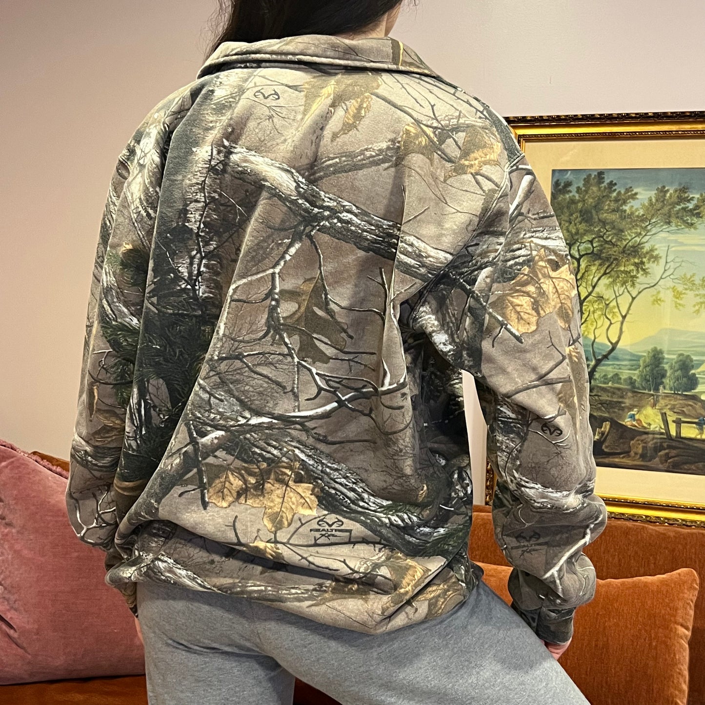 DUMP YOUR REPUBLICAN BOYFRIEND camo zip-up with orange text (XL)
