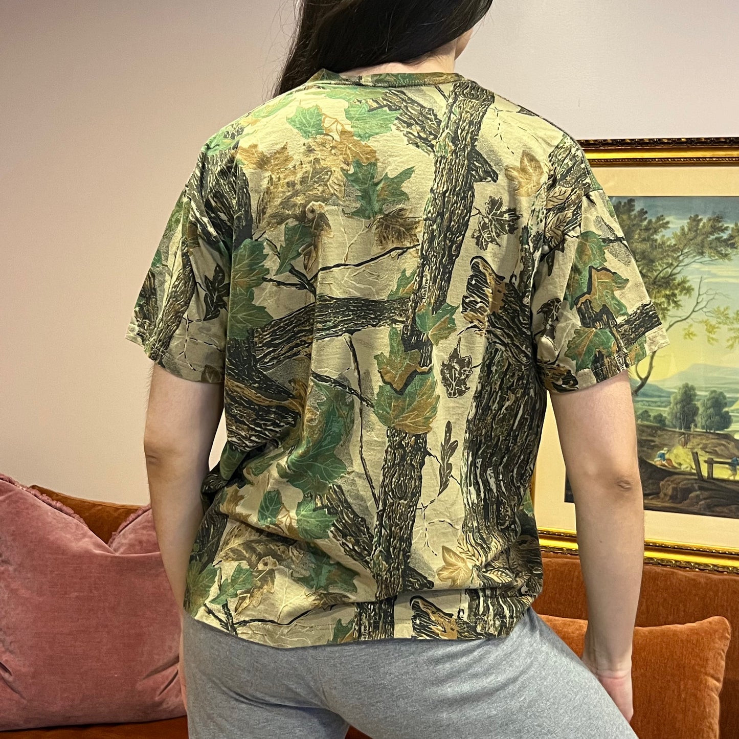 DUMP YOUR REPUBLICAN BOYFRIEND camo t-shirt with orange text (M)