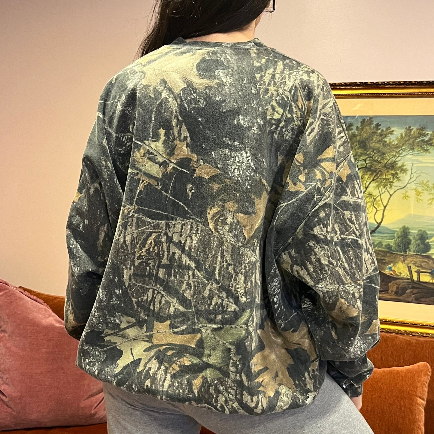 DUMP YOUR REPUBLICAN BOYFRIEND camo crewneck with orange text (2XL)