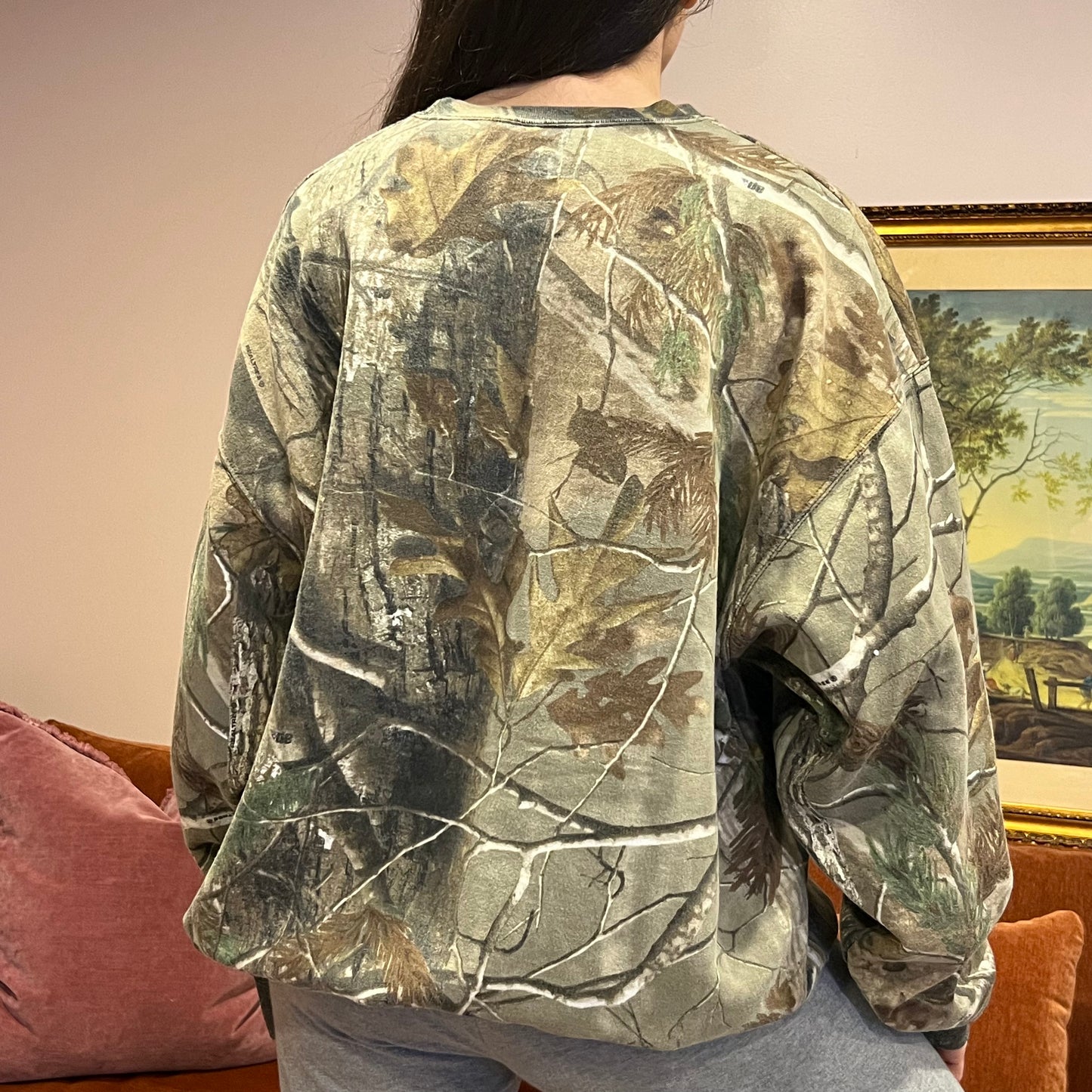 DUMP YOUR REPUBLICAN BOYFRIEND camo crewneck with orange text (2XL)