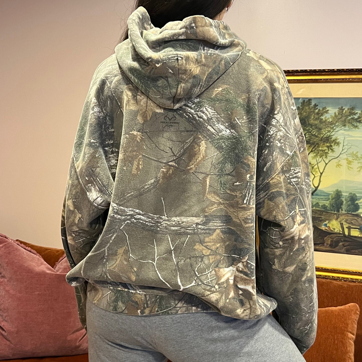 DUMP YOUR REPUBLICAN BOYFRIEND camo hoodie with orange text (XL)