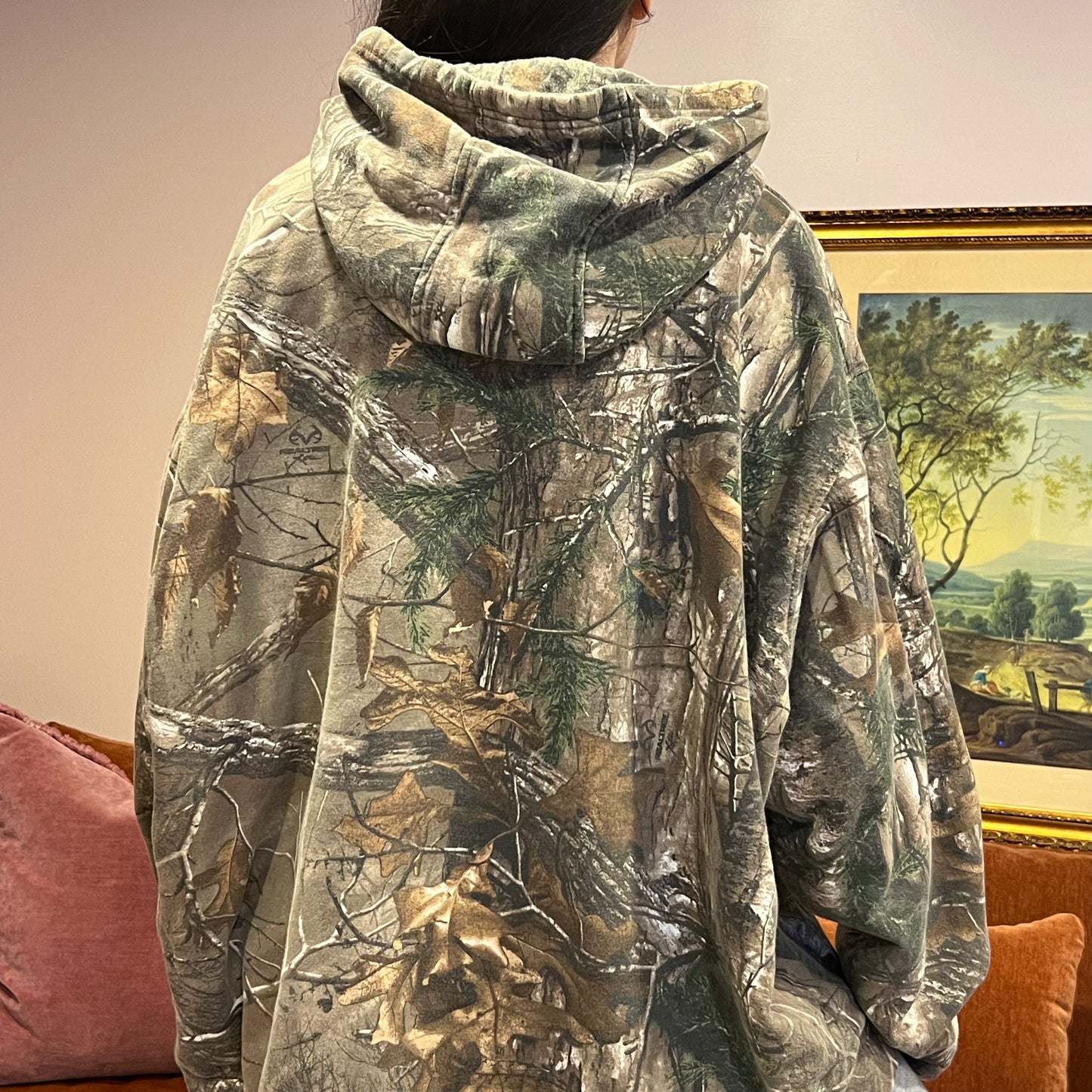 DUMP YOUR REPUBLICAN BOYFRIEND camo hoodie with orange text (2XL)