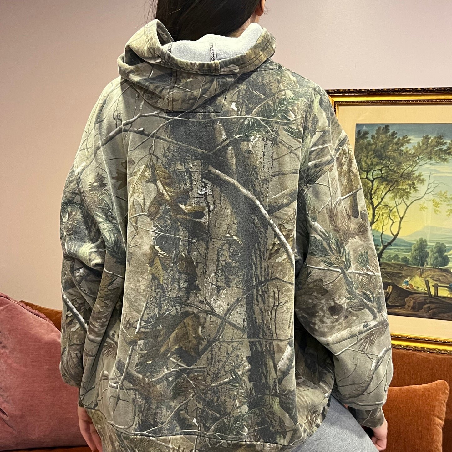 DUMP YOUR REPUBLICAN BOYFRIEND camo hoodie with orange text (2XL)